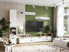 Модульная стенка Санса (дуб сонома/белый) в Новопичугово - novopichugovo.mebel-nsk.ru | фото