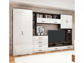 Стенка Коста МДФ (дуб венге/белый глянец) в Новопичугово - novopichugovo.mebel-nsk.ru | фото