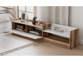 Тумба под ТВ Брауни (дуб делано/белый) в Новопичугово - novopichugovo.mebel-nsk.ru | фото